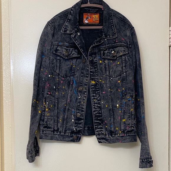 Rolling Paper Other - Black Acid-Wash Denim Jacket with Multicolor Paint Splatter